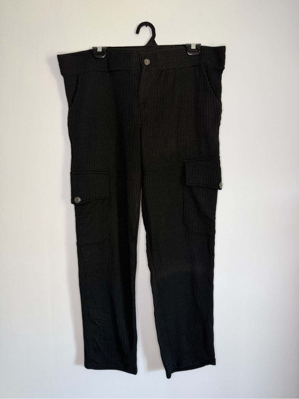 Blumin Apparel Black Ribbed Cargo Pants Tag 3XL Fits Like XL Comfort Stretch